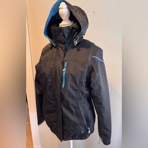 Lands End Women’s Black Ski Jacket w/Blue Accents, Size S (6-8)